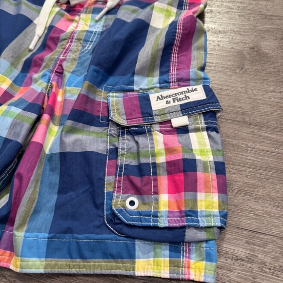 Abercrombie & Fitch Swim Trunks Mens Small Plaid Cargo Board Shorts Lined Madres - Picture 2 of 11